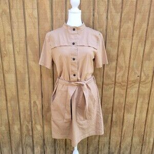 Zara Khaki Safari Mini Dress With Belt Womens Size L